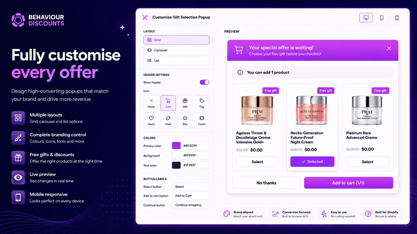 Customise popup