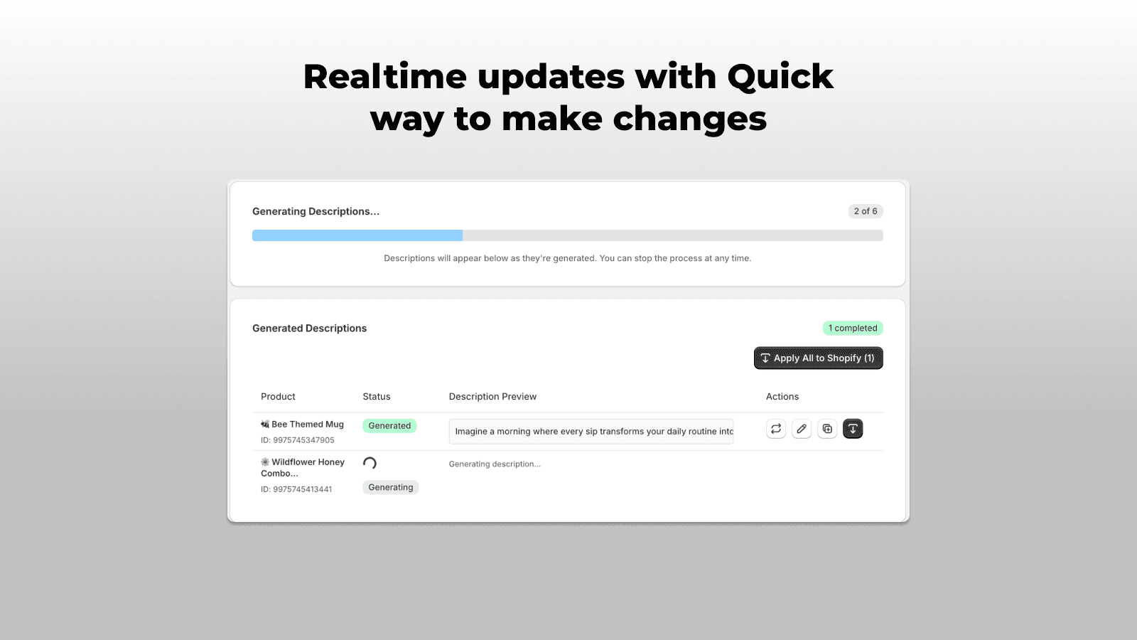 Realtime Updated of Product Generation
