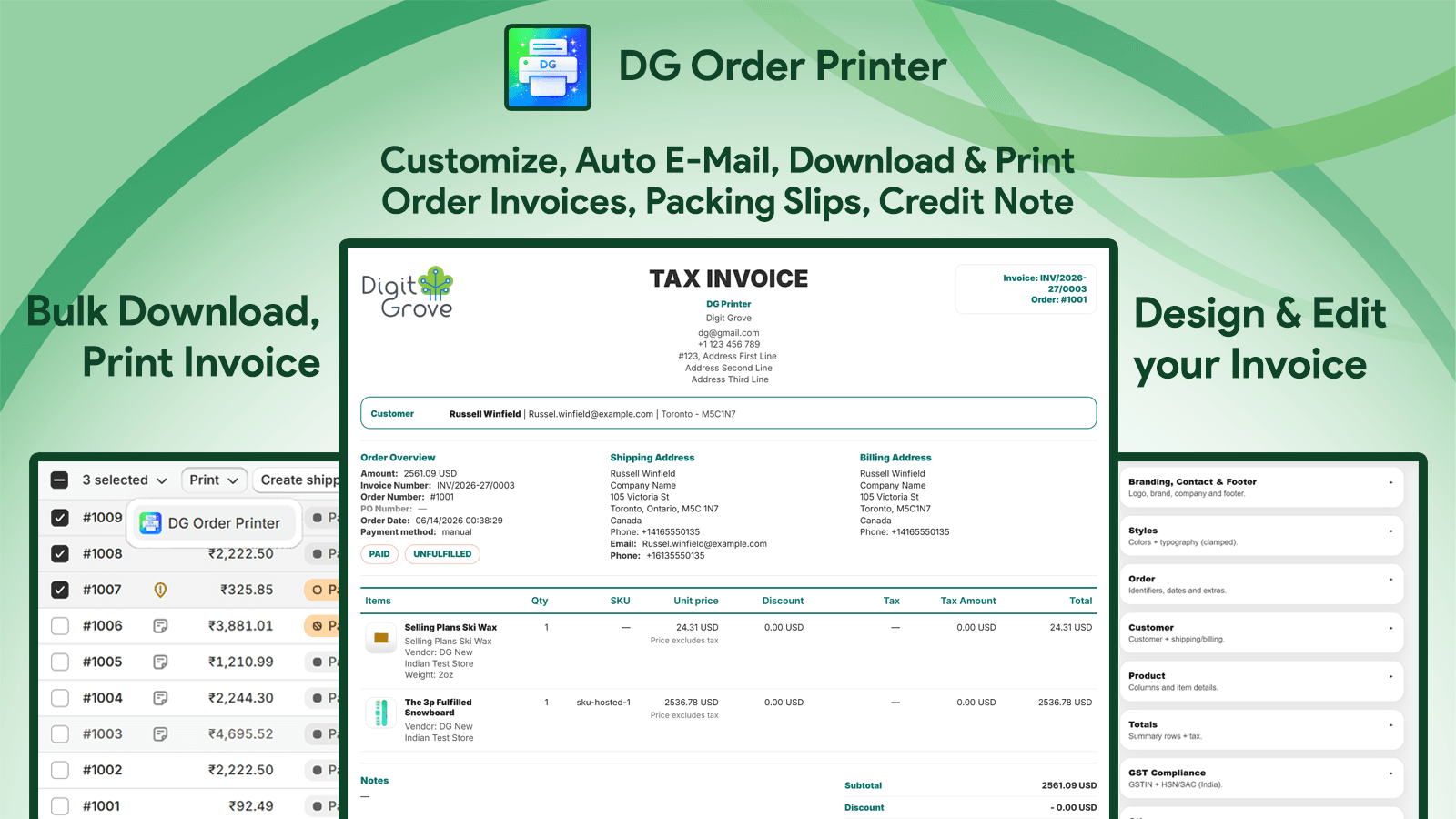 DG Order Printer Features