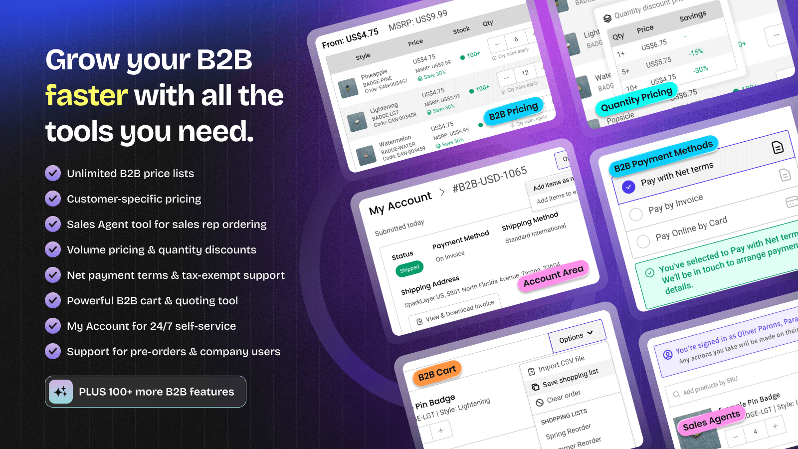 SparkLayer enables powerful B2B features on your Shopify store