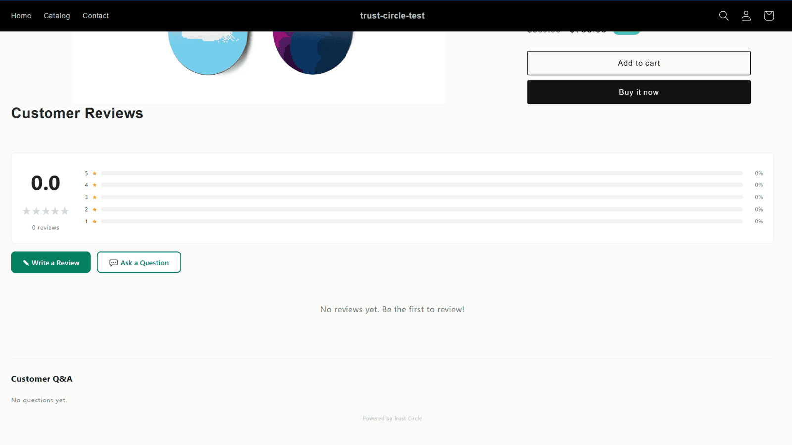 Product reviews widget with rating chart and action buttons