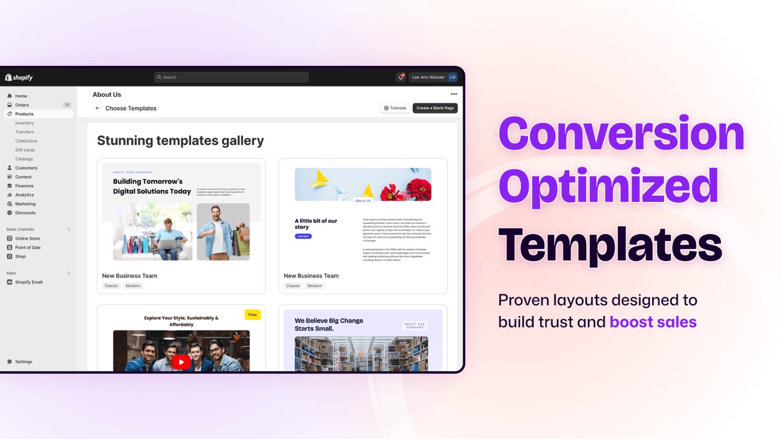 Templates in Team and About Us Page Builder Shopify app