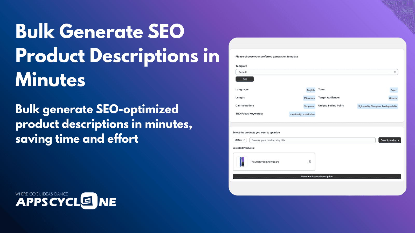Bulk generate SEO-friendly product descriptions in just minutes