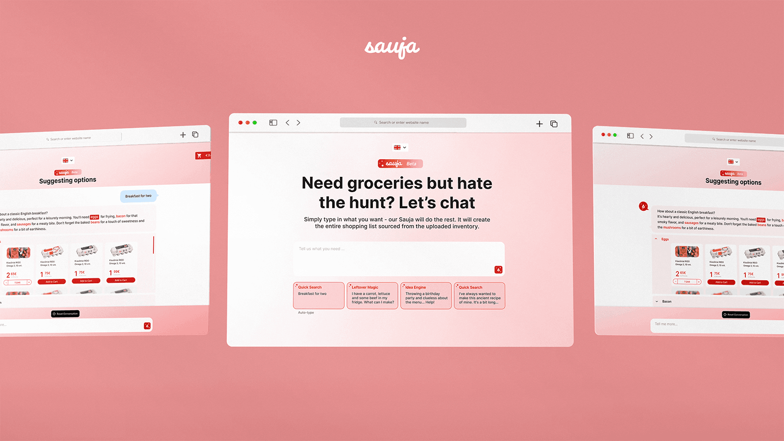 Sauja AI chat and product search feature image