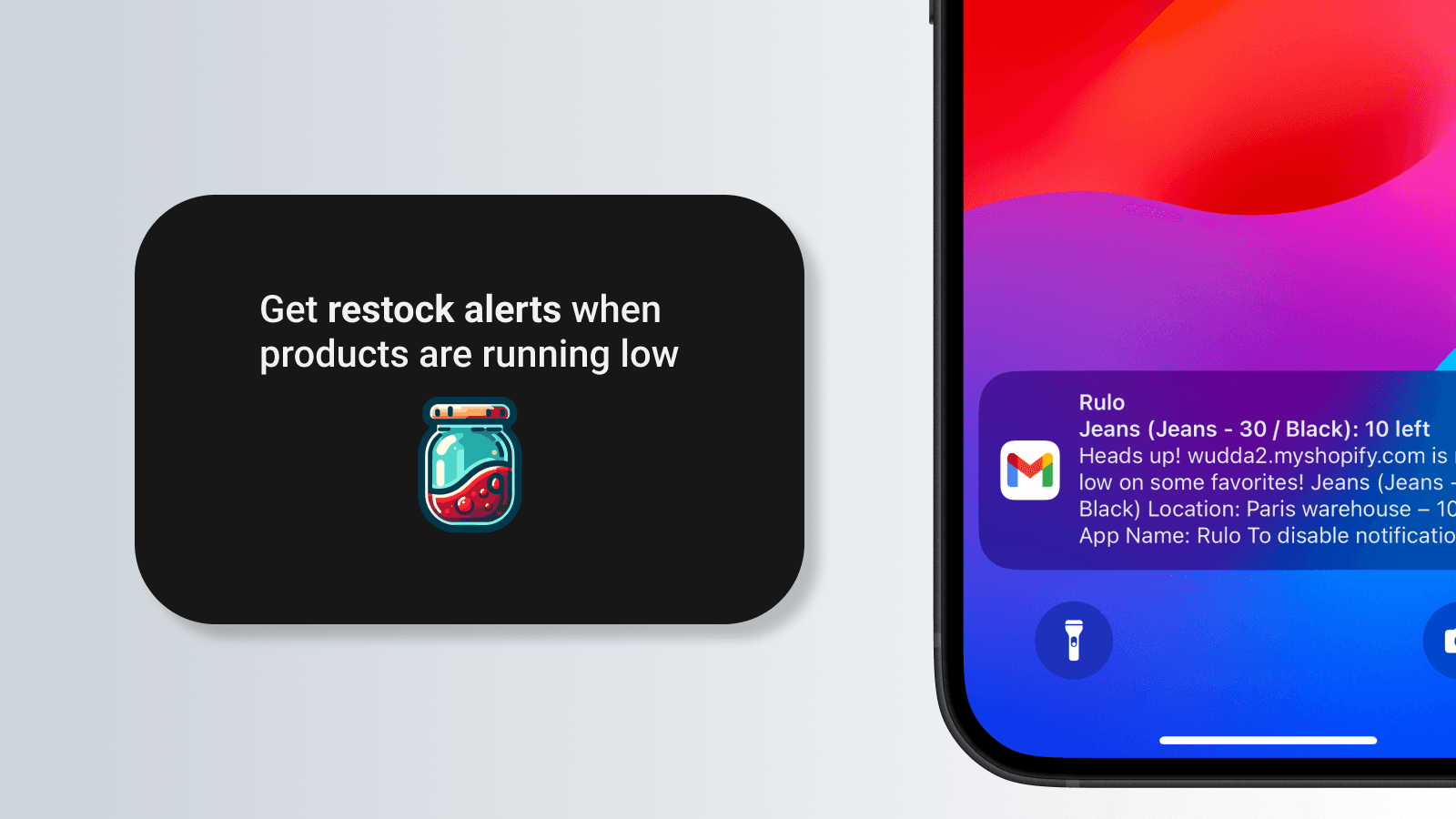 Image of a smartphone displaying a restock notification