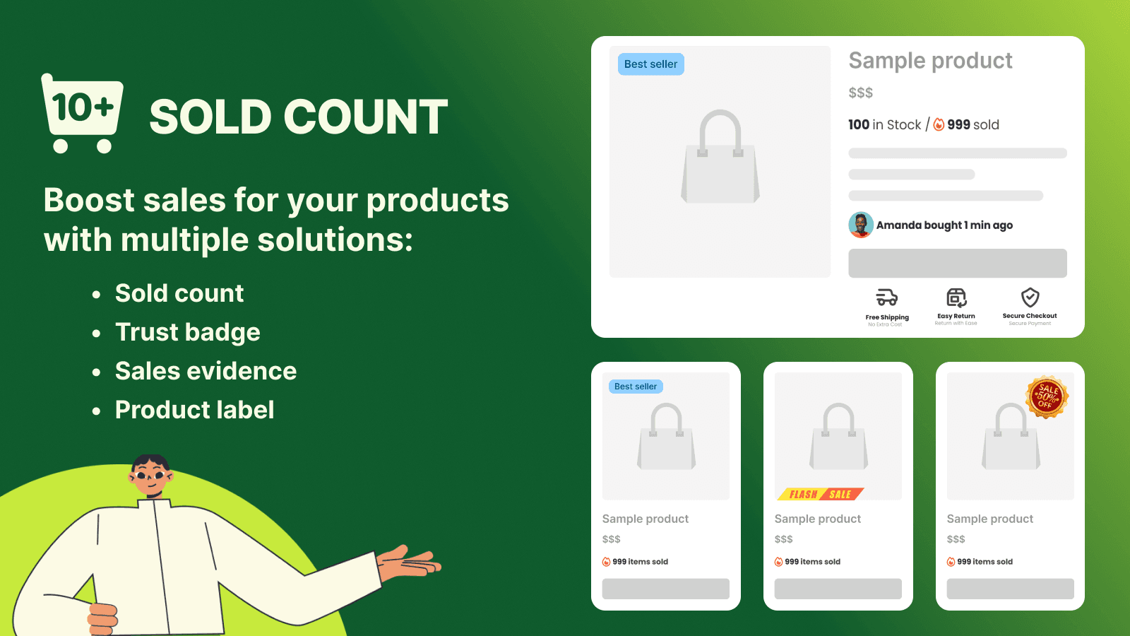 Display sold count of product on product pages, and collection