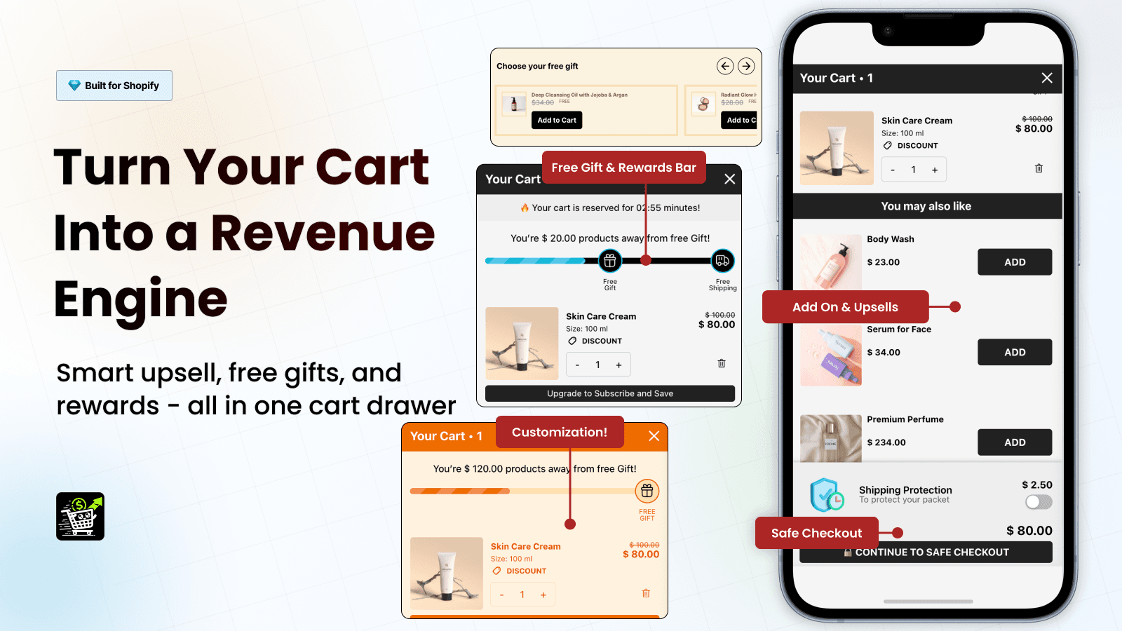 Slide cart Drawer with Cart Upsell & Cross-sell & Free Gifts