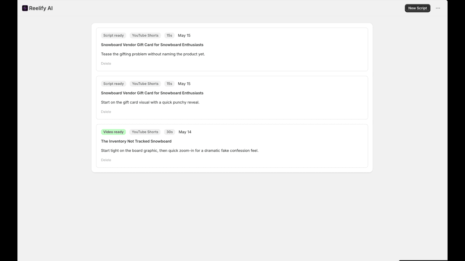 Dashboard with generated video ready to post