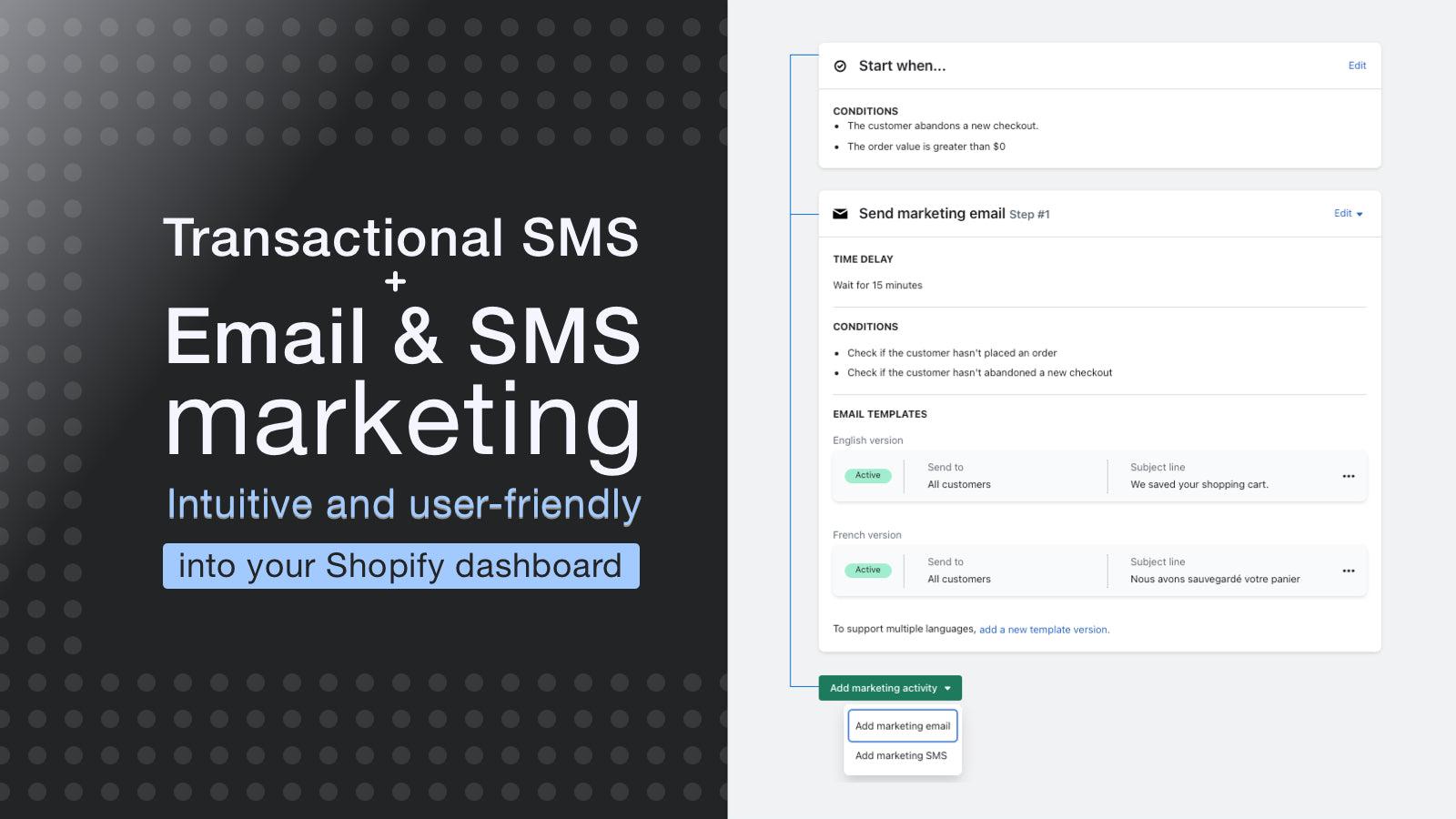 Transactional SMS, Email and SMS marketing for Shopify