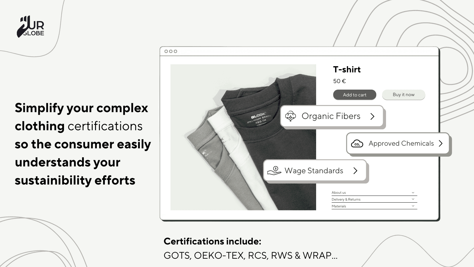A website screen showcasing T-shirt certification details