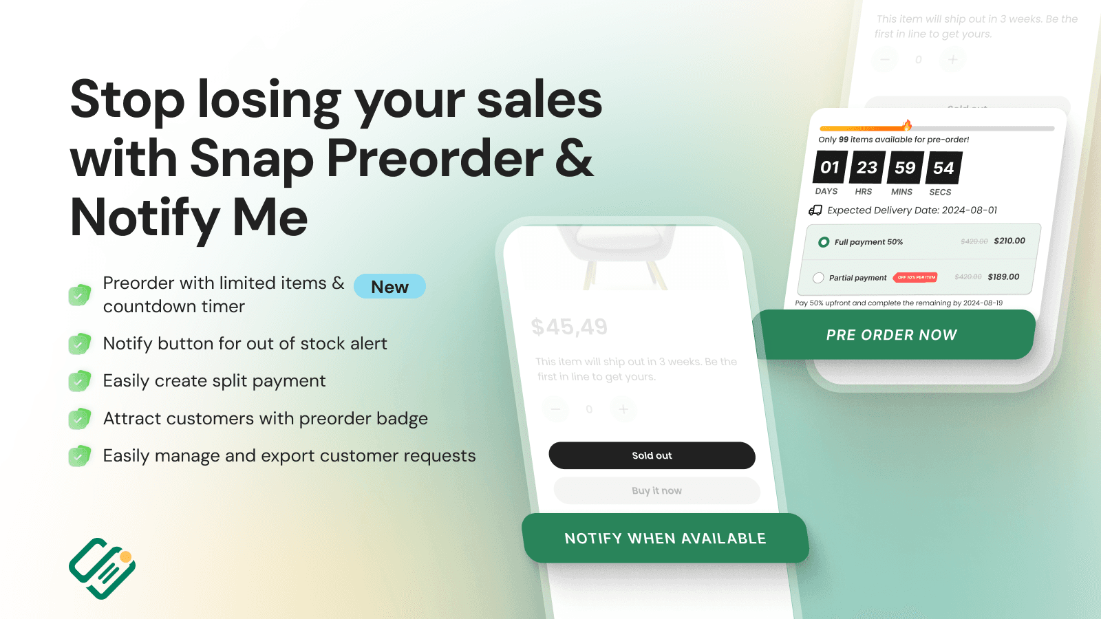 Preorder, Back in Stock, Notify me