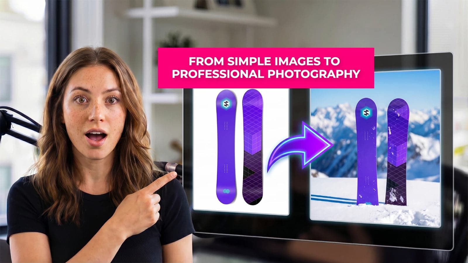 Woman showing a generated AI product image from simple image