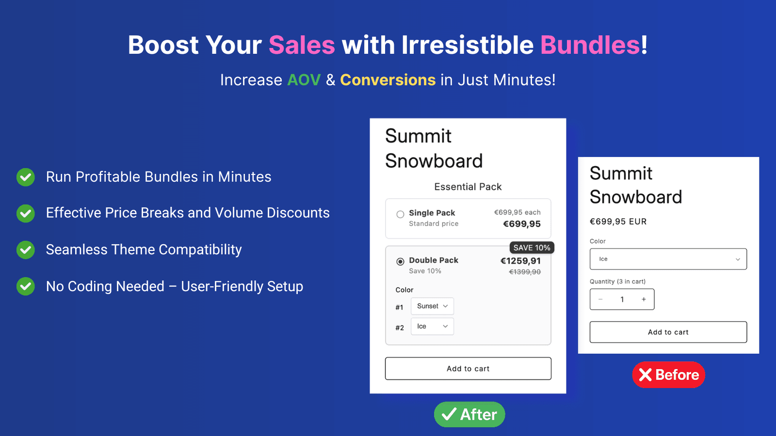 Bundle sales page showing before/after product widgets