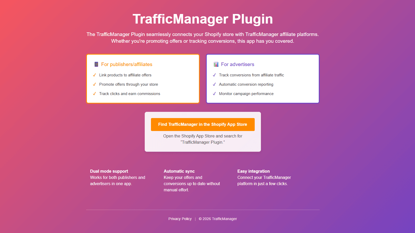 This interface of the TrafficManager application allows managing