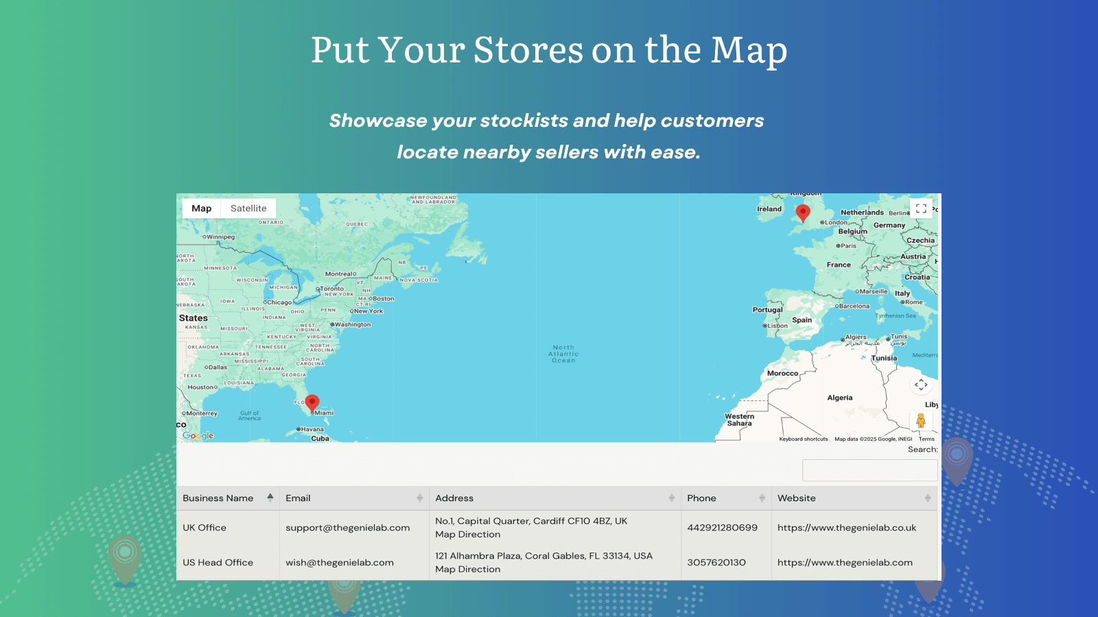 Showcase your stockists and help customers locate nearby sellers