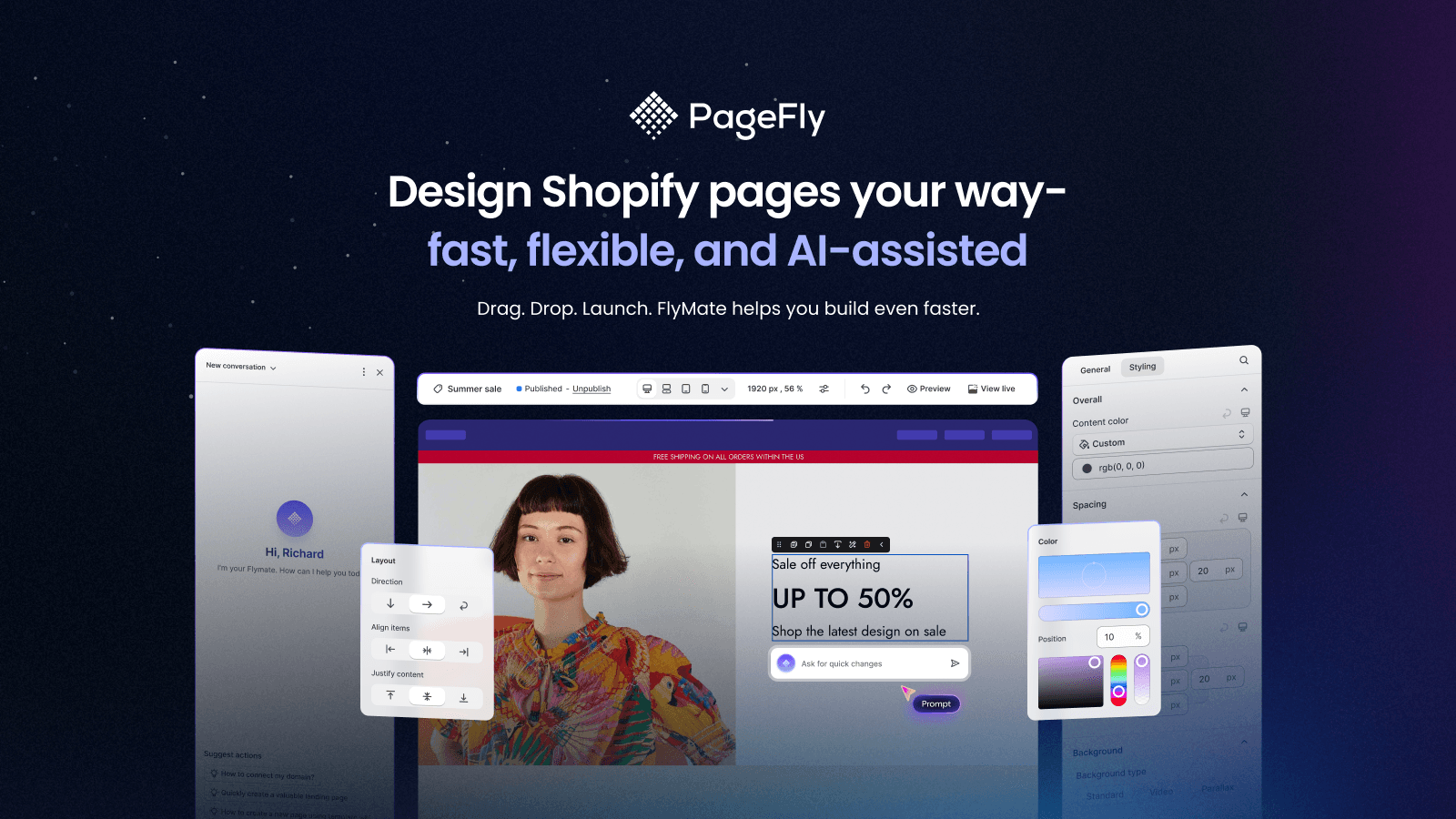 AI-assisted drag and drop Shopify page builder