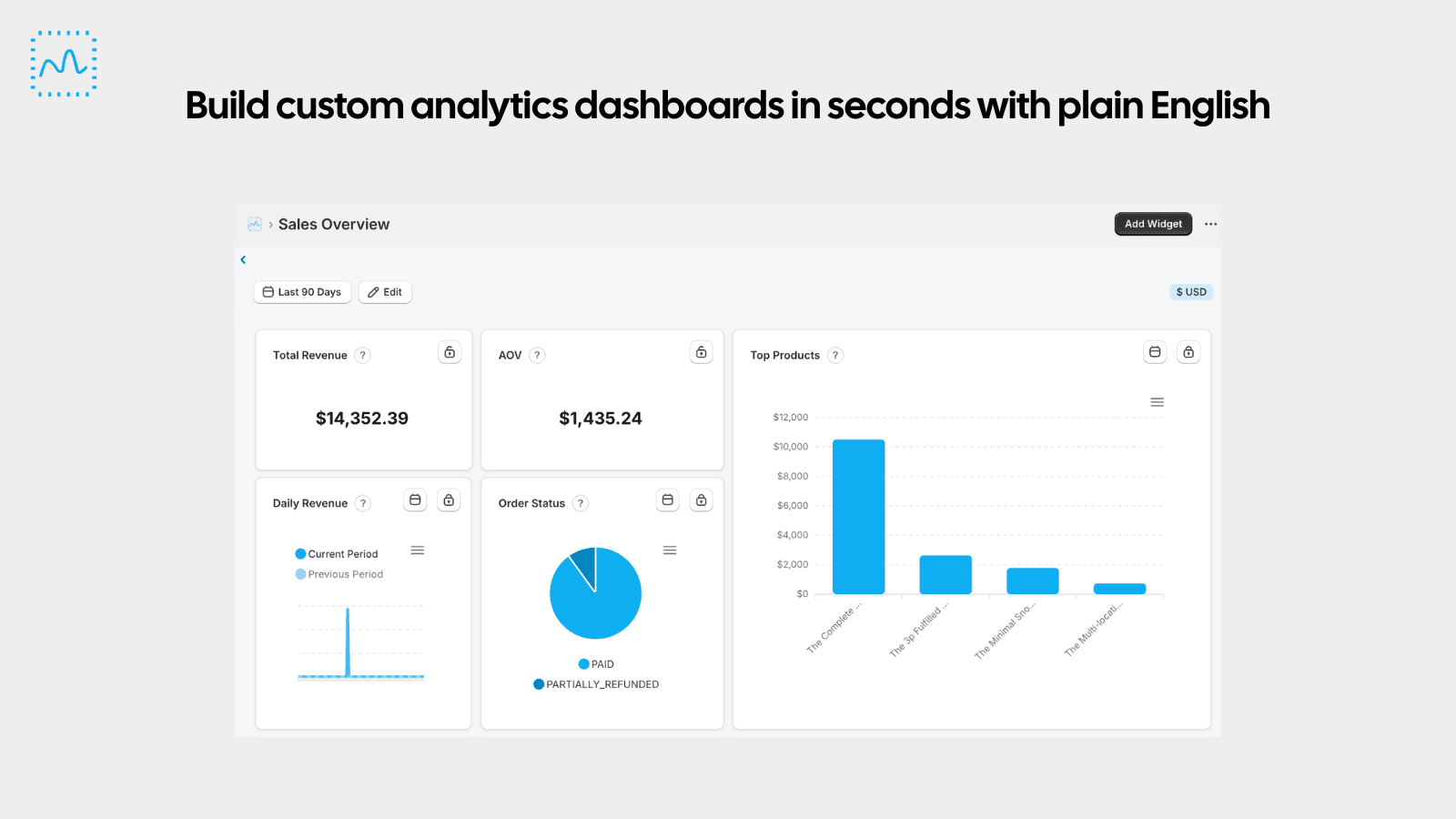 Build custom analytics dashboards in seconds with plain English
