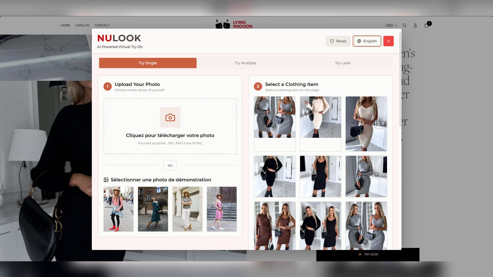 First screen where user can select the person and clothing image
