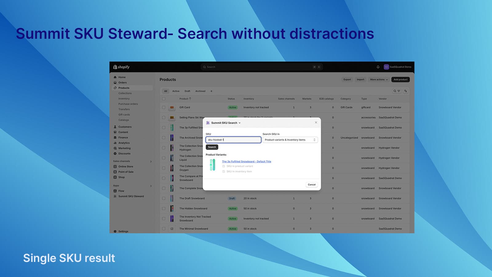 Single result screenshot