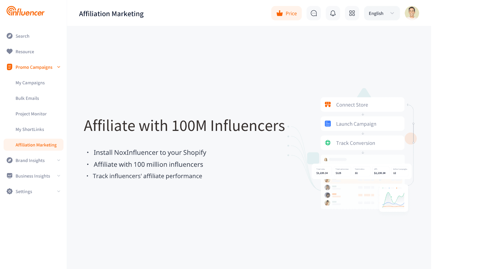 Help shopify sellers affiliate with 100m influencers