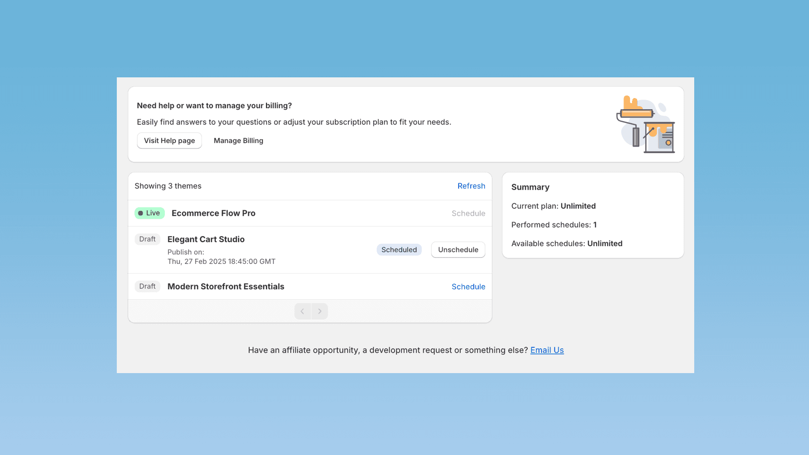 Tool for scheduling theme publishing with date and time options