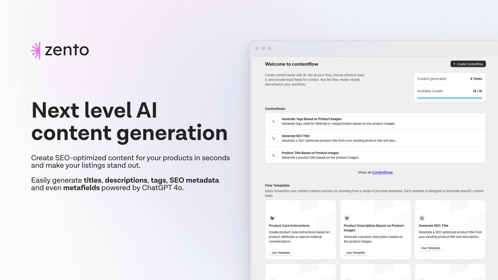 zento: shopify AI content generation with ChatGPT 4o