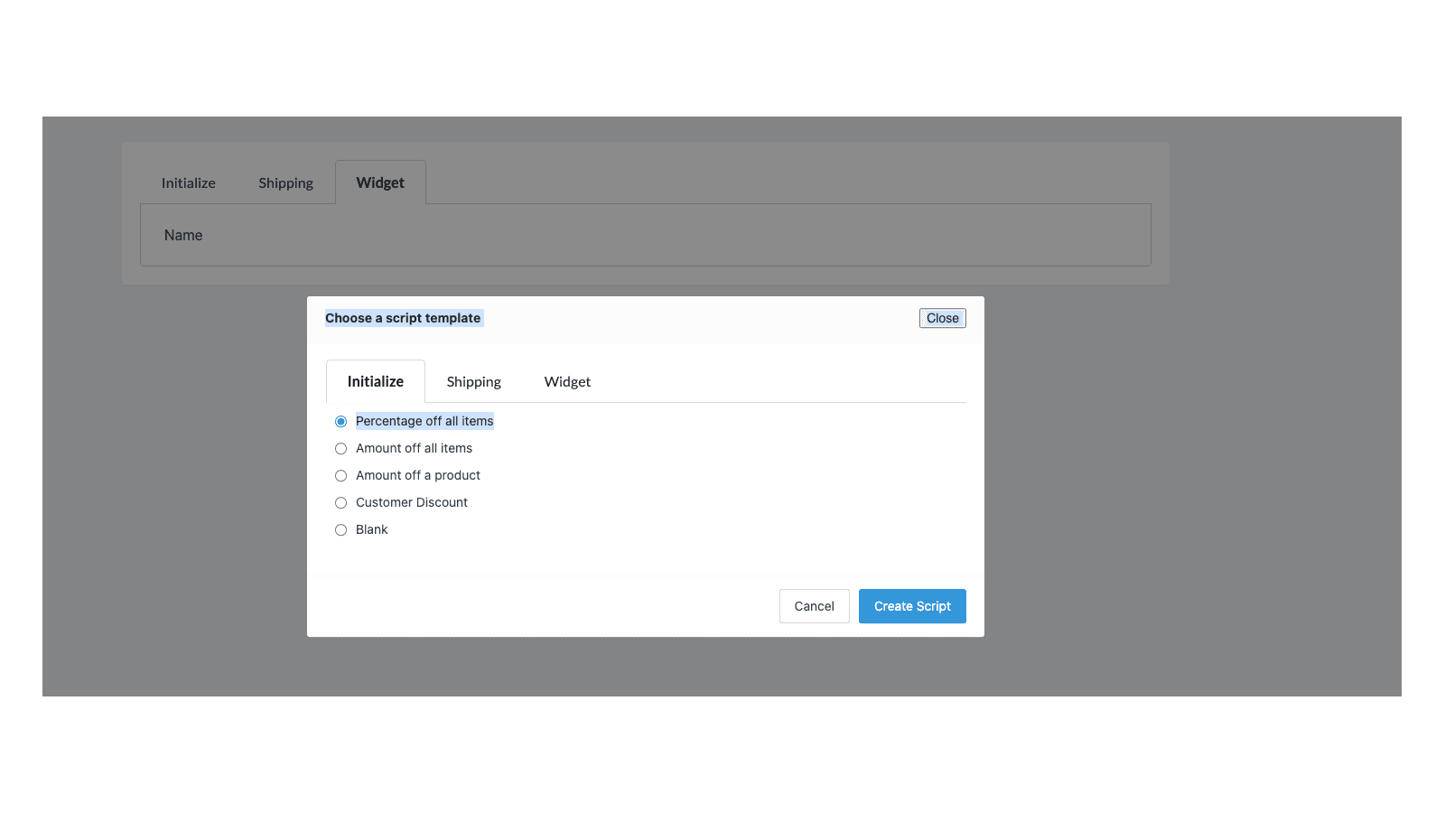 Script Templates to choose from