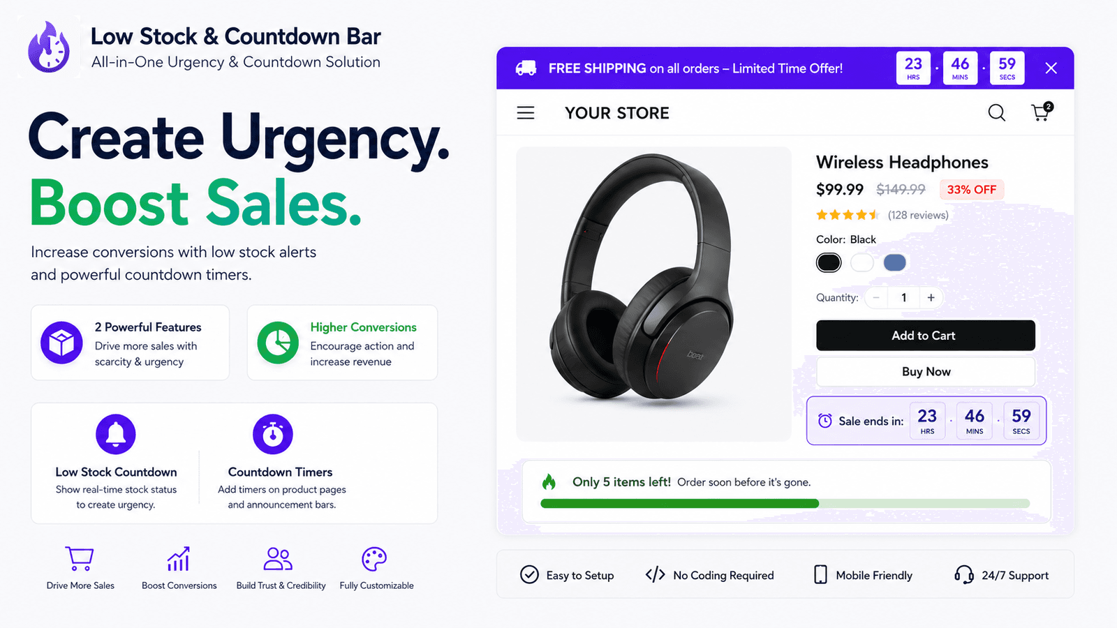 Low stock alerts and countdown timers for Shopify stores