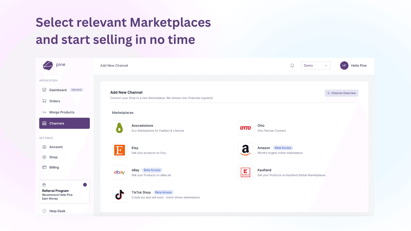 Select relevant Marketplaces and start selling in no time