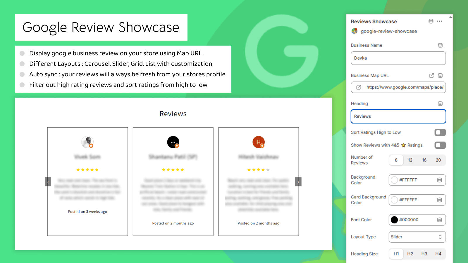 Google review showcase featured banner
