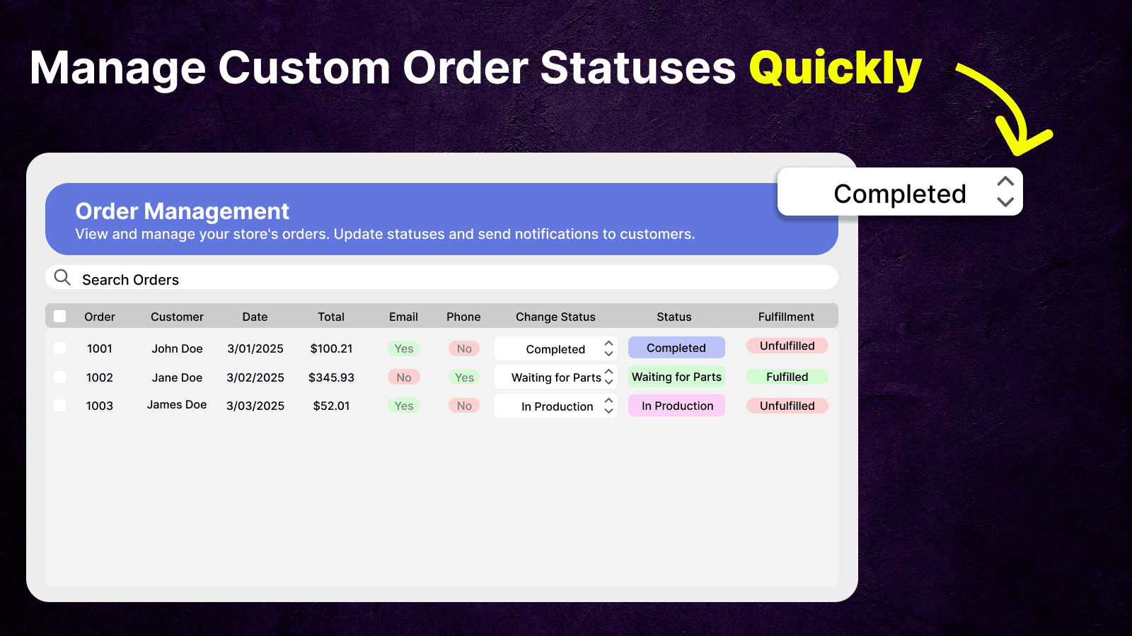 displaying how to manage order status on the app