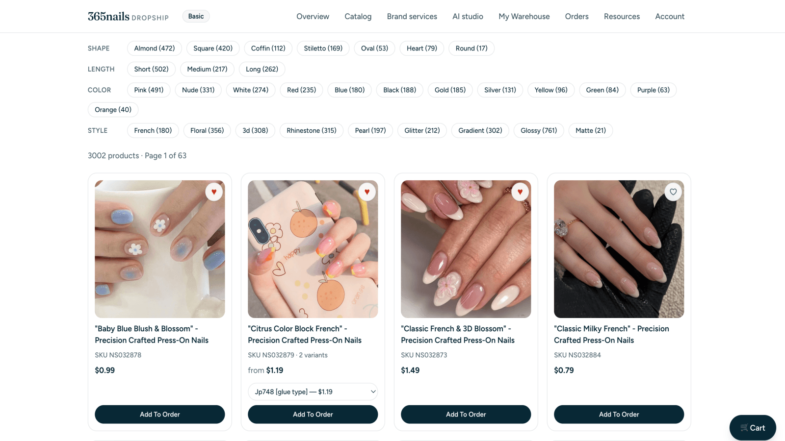 Product catalog with push to store buttons
