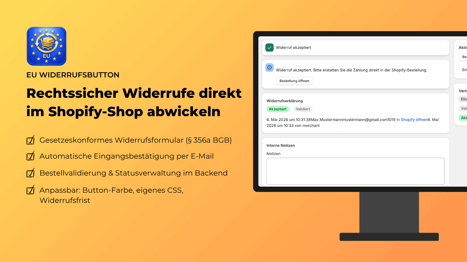 Rechtssicher Widerruf in Shopify abwickeln