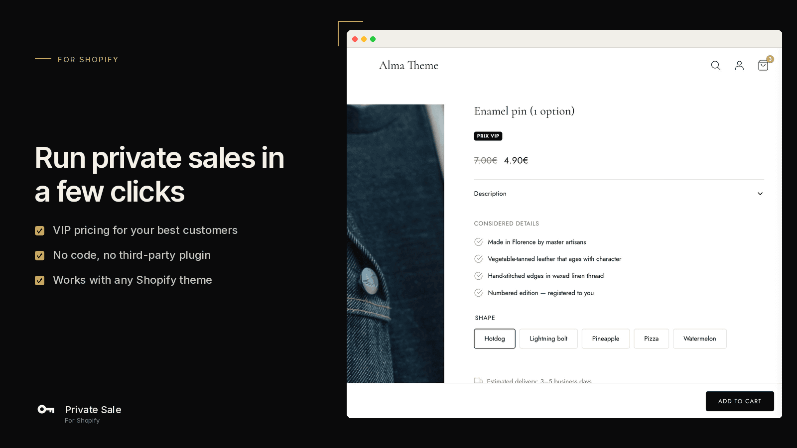 Run private sales on Shopify with VIP storefront badge