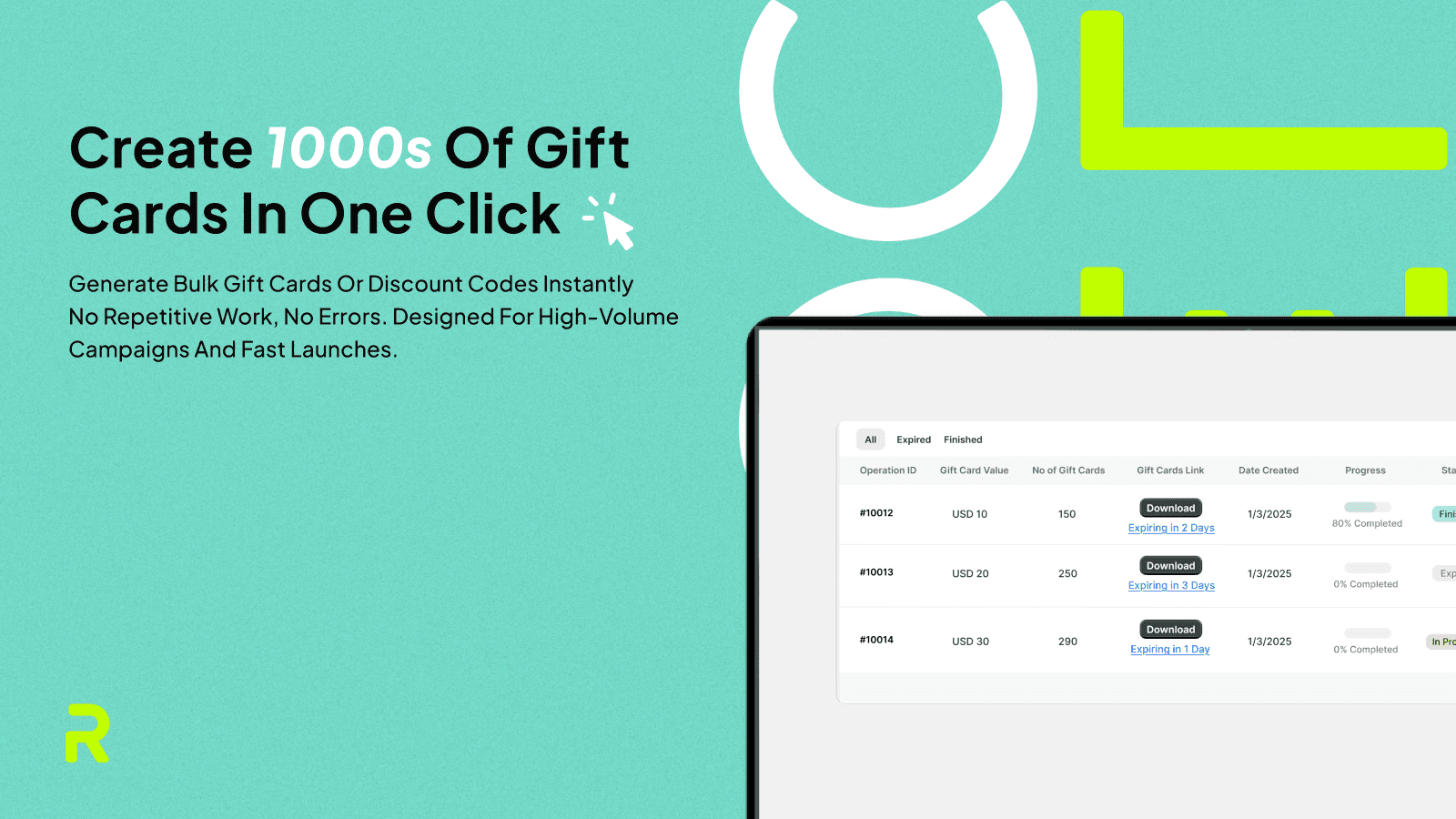 Bulk create discount codes | Gift Card Factory