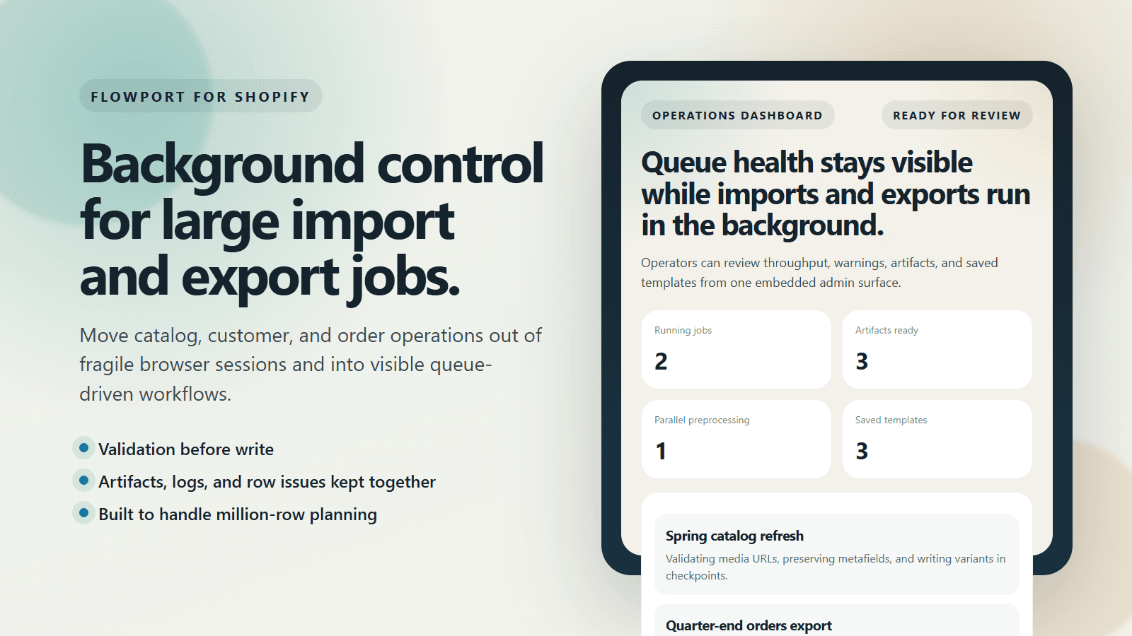 FlowPort dashboard and queue overview