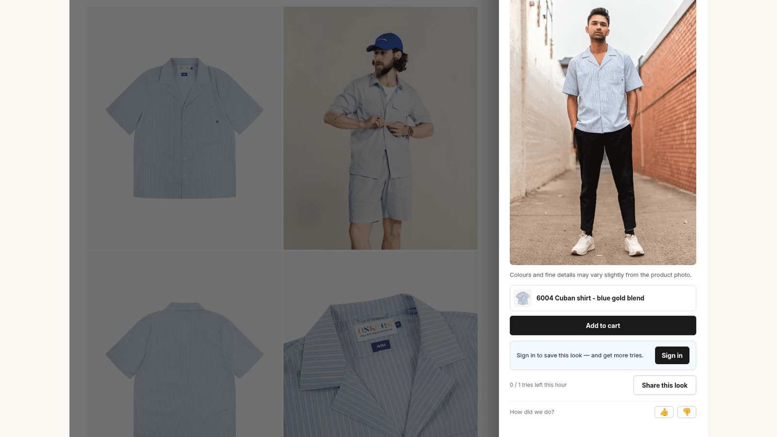 Male shopper's AI try-on result for a Cuban shirt
