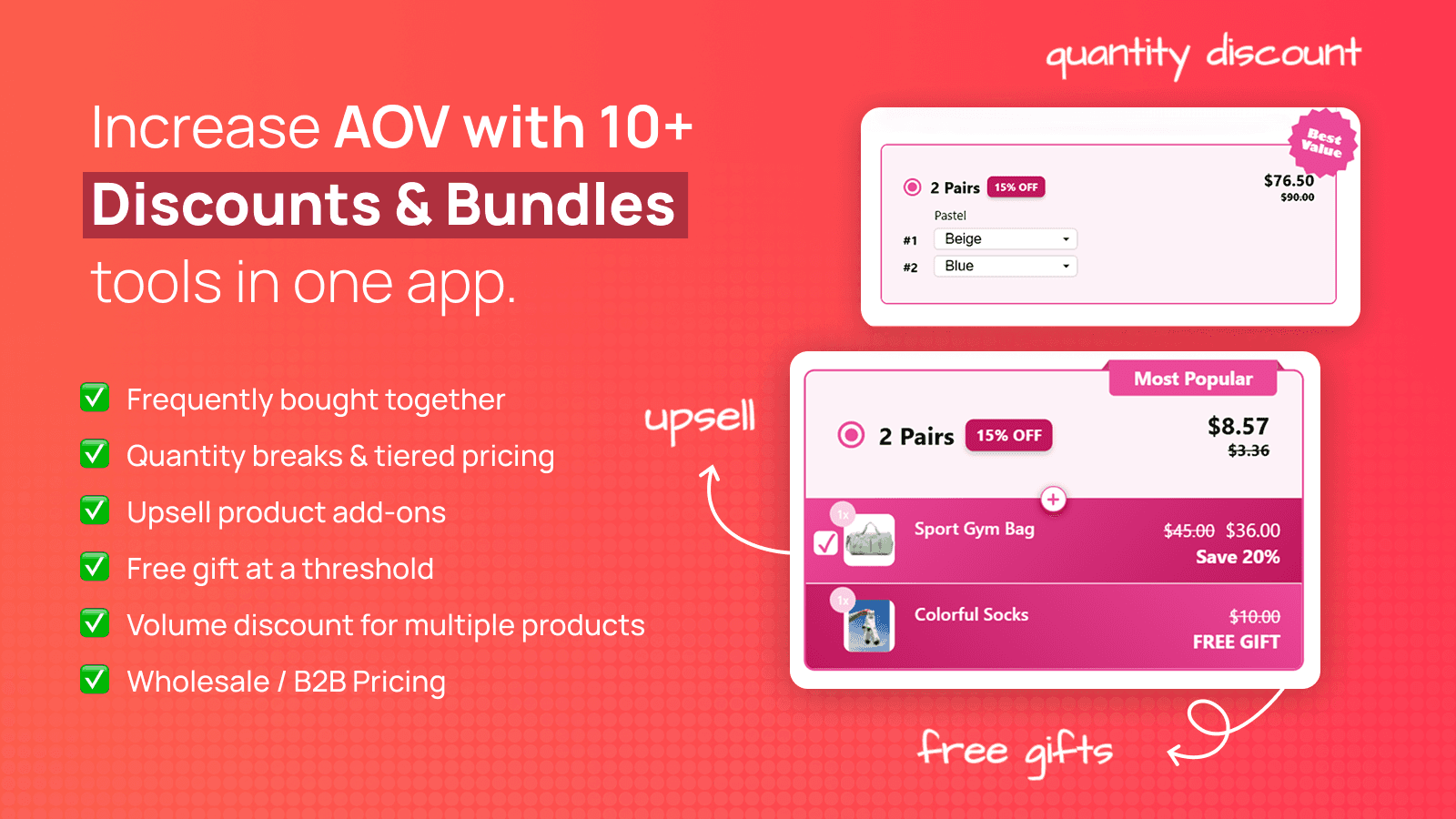 Easy to set up discounts, bundles, free gifts, and upsells