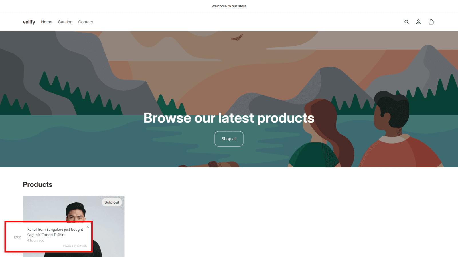 getvelify - live popup notification on the store front