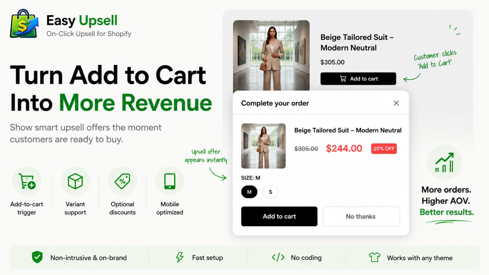Easy upsell modal variant and offer