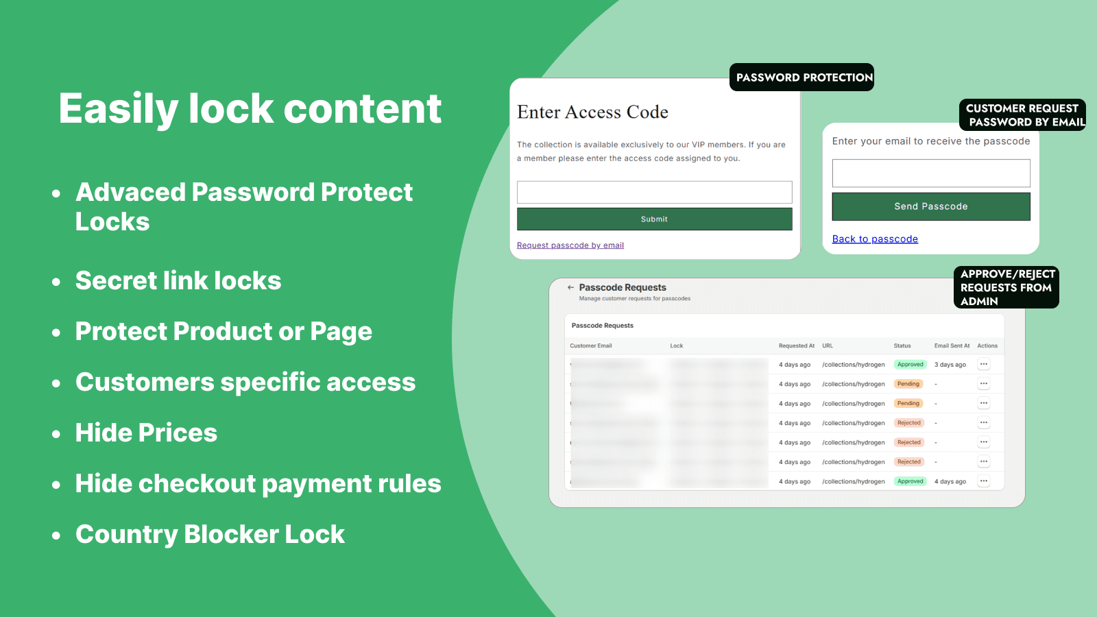 Password protect page, Hide payment, Lock Page, Hide price lock