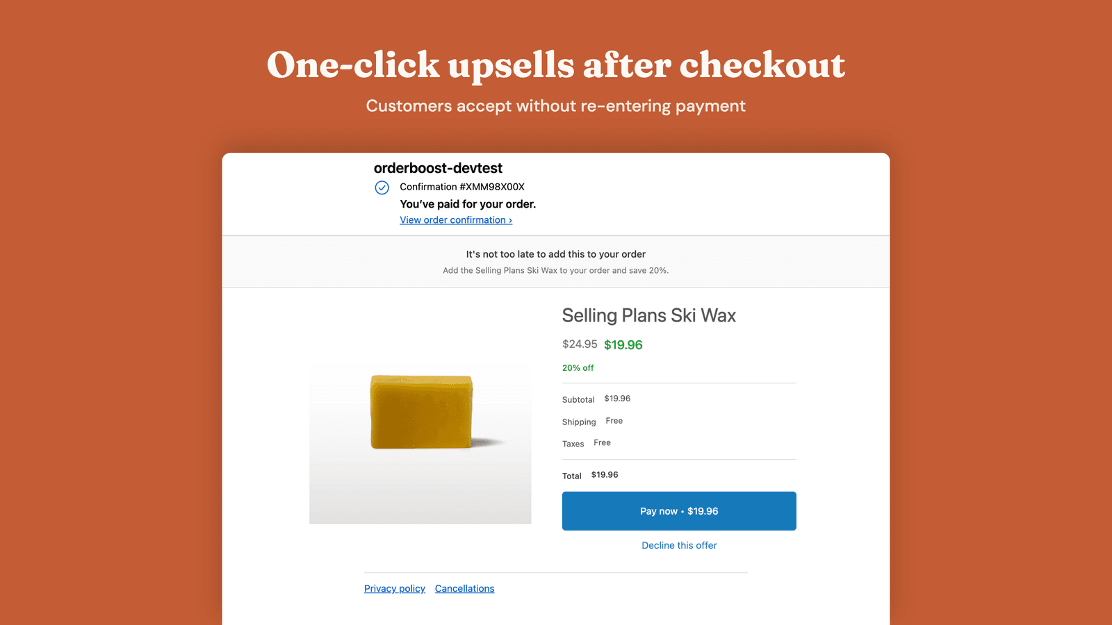 One-click upsell offer shown to customer after checkout
