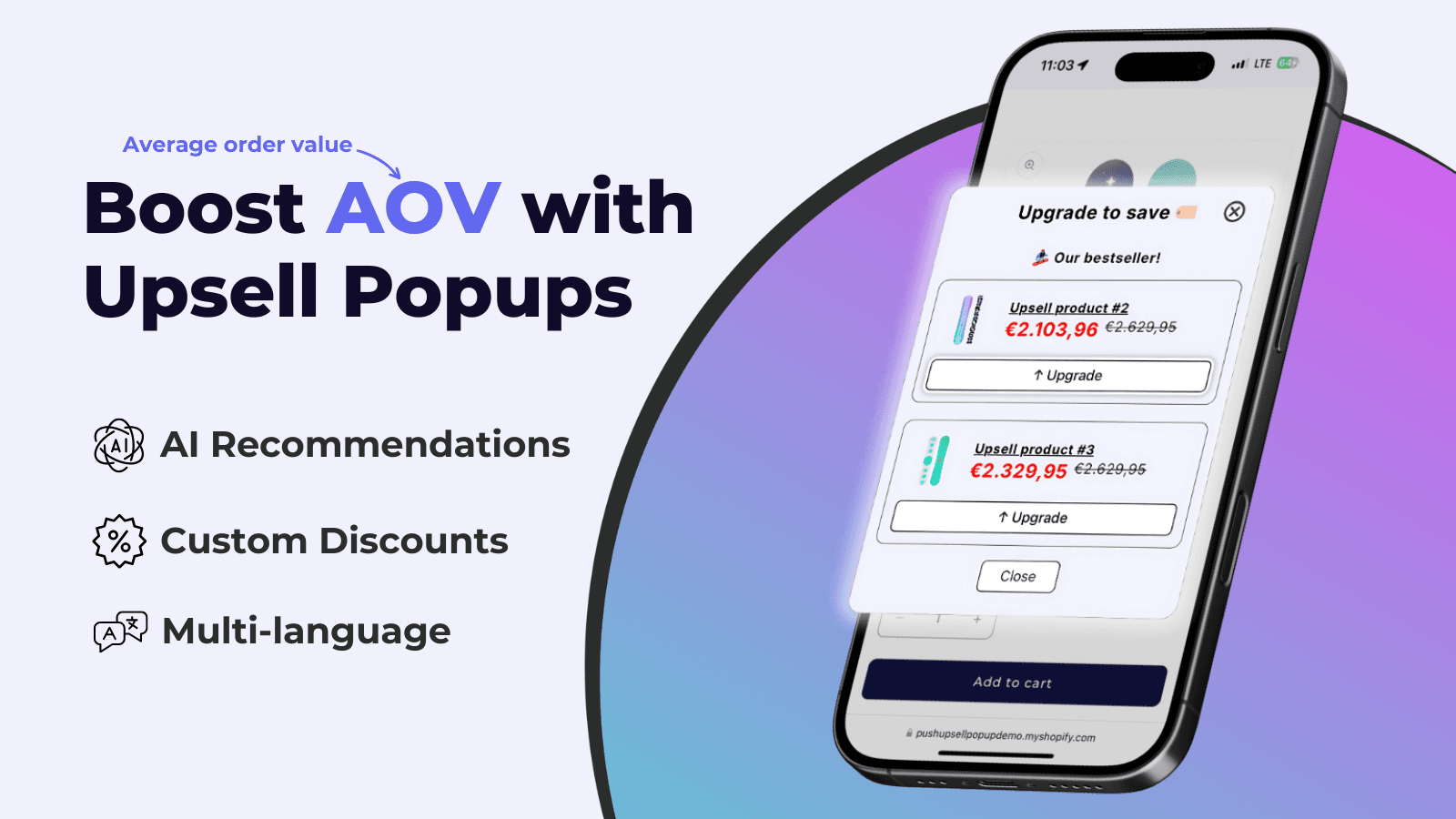 Upsell popup to improve your Average Order Value and boost sales