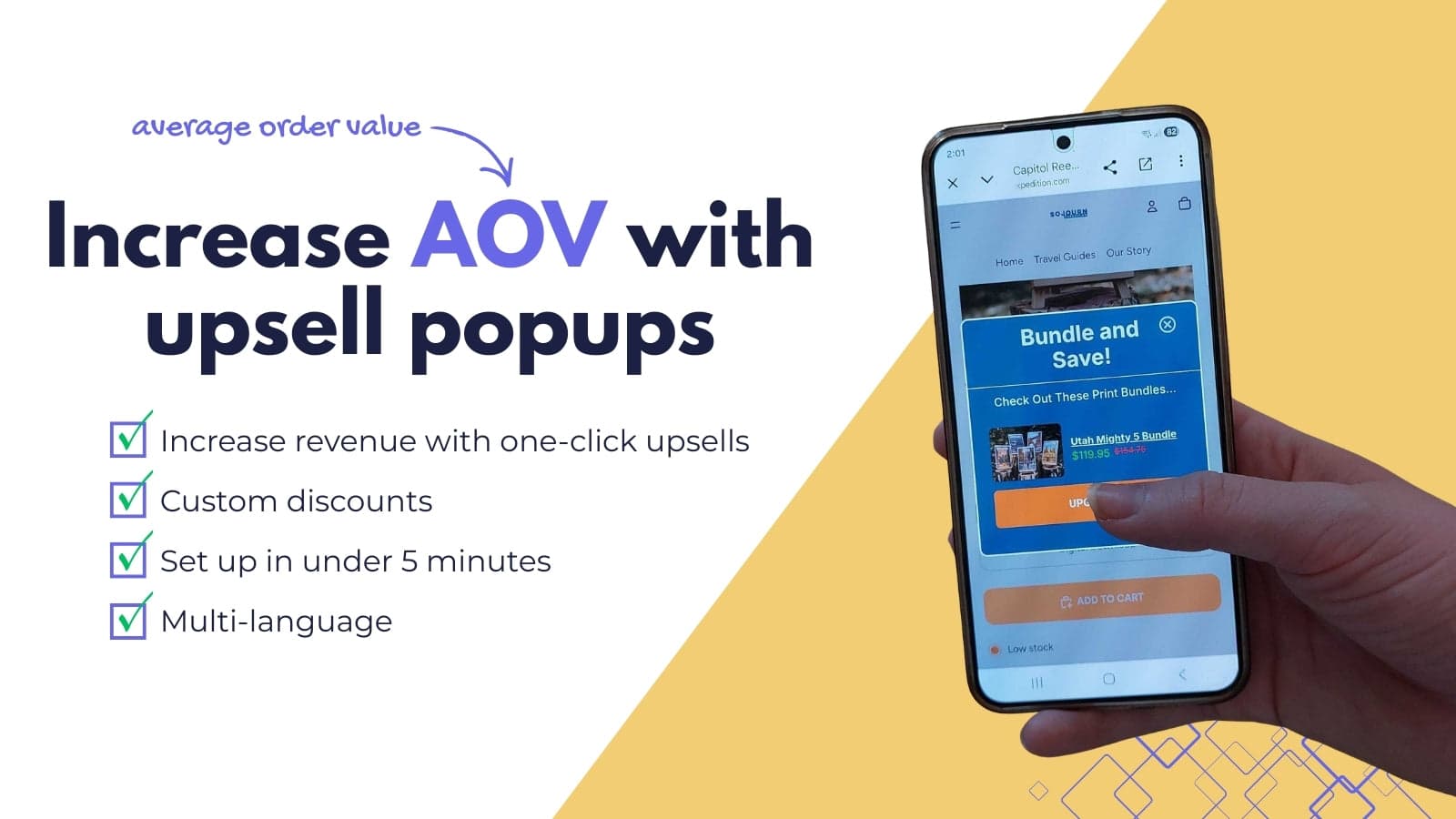 Upsell popup to improve your Average Order Value and boost sales