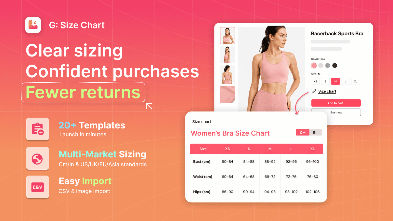 Size chart & size guide templates and multi-market sizing
