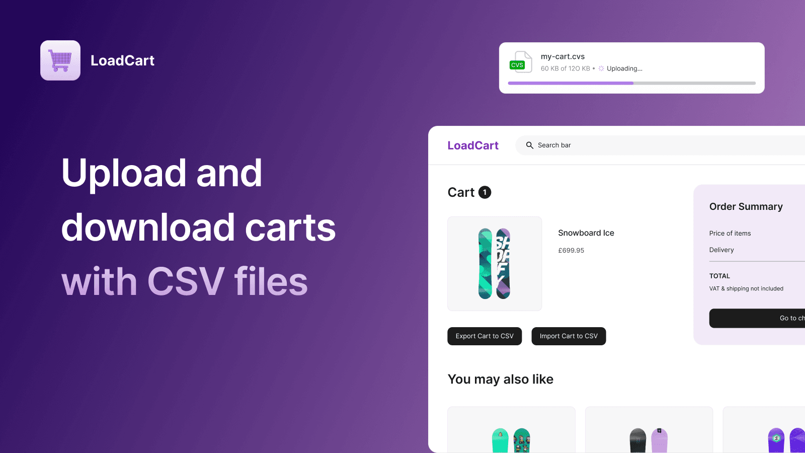 PS LoadCart csv cart upload and download banner