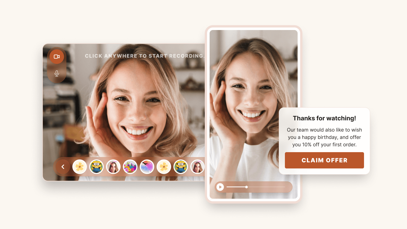 Video recording, branded playback portal, and call to action.