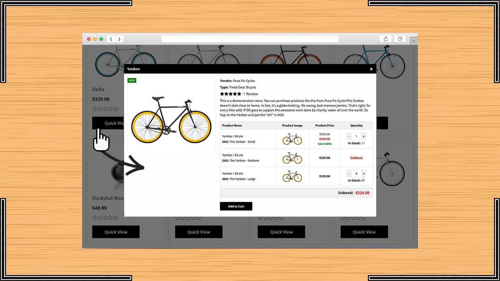 Quick Variants View - Frontend Desktop View