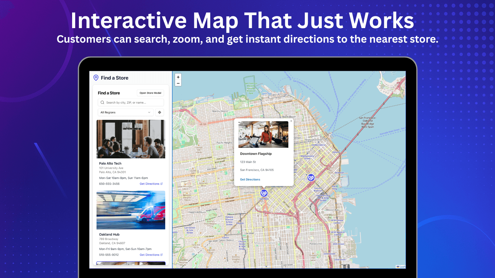 Mobile store locator app for Shopify showing responsive search