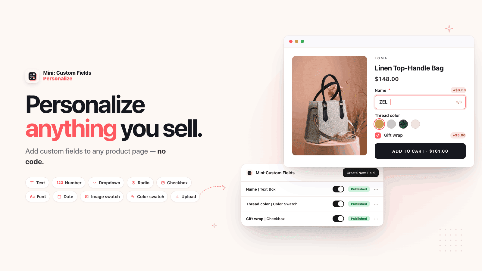 add custom fields/order field/input field to your product pages
